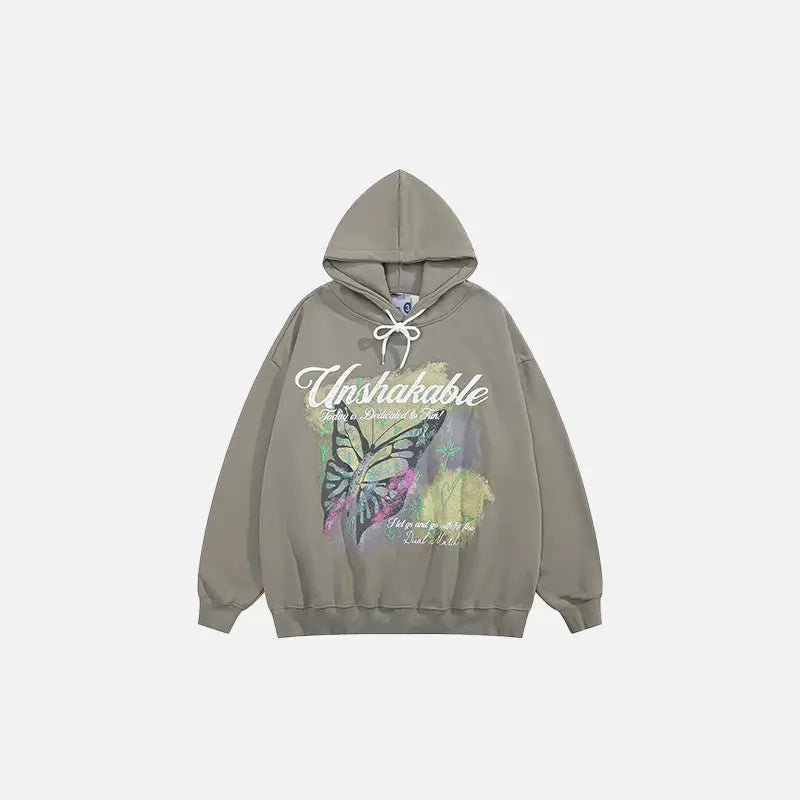 Y2k butterfly print loose hoodie for comfort and style - khaki / s - hoodies