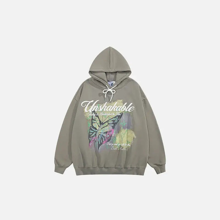 Y2k butterfly print loose hoodie for comfort and style - khaki / s - hoodies