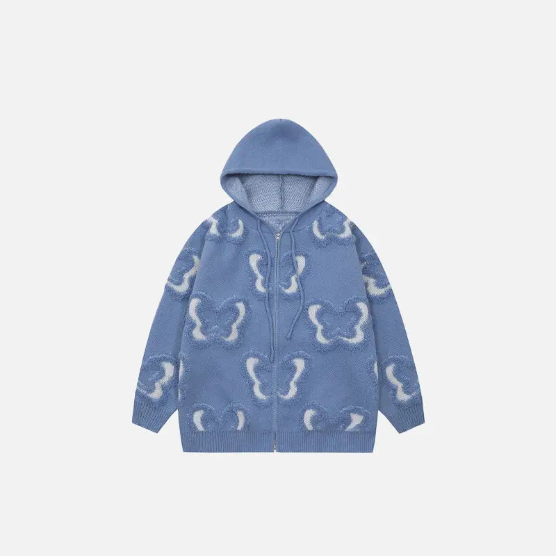un sweat à capuche blue avec un motif blanc et gris