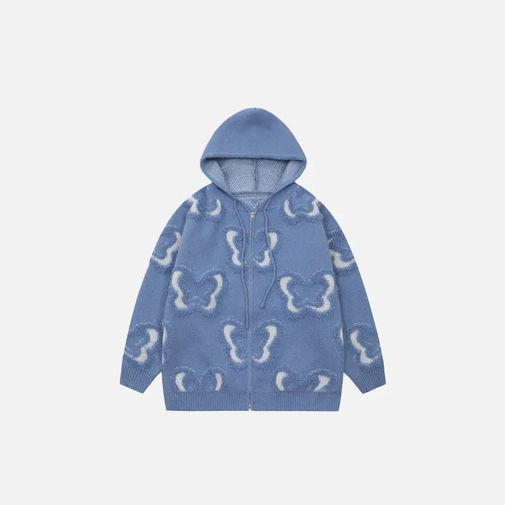 un sweat à capuche blue avec un motif blanc et gris