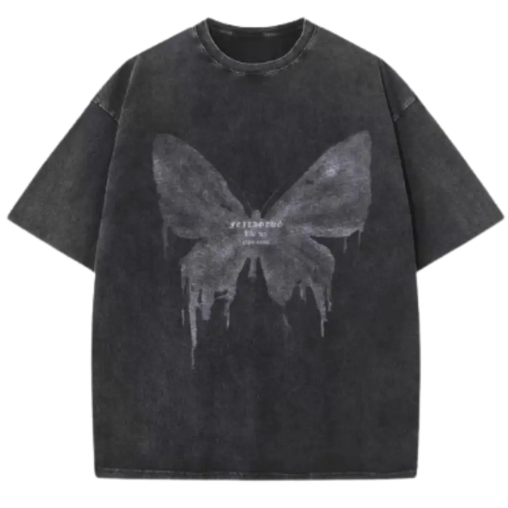 T-shirt butterfly y2k: tendance et confort - washed black / s
