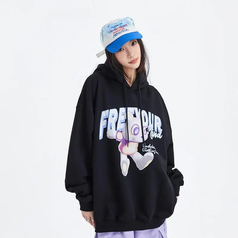 Cartoon dog letter print loose hoodie for comfort and style - hoodies