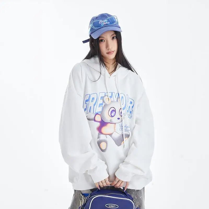 Cartoon dog letter print loose hoodie for comfort and style - hoodies