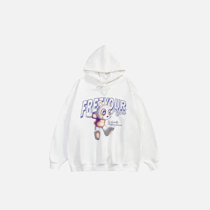 Cartoon dog letter print loose hoodie for comfort and style - white / s - hoodies