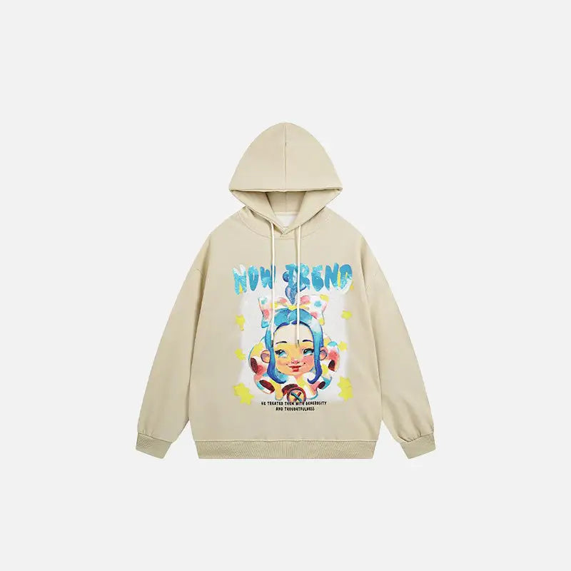 Cartoon girl star graphic hoodie for y2k streetwear style - beige / m - hoodies