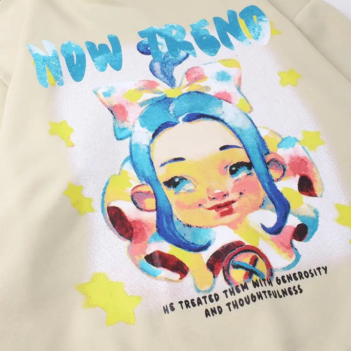 Cartoon girl star graphic hoodie for y2k streetwear style - hoodies