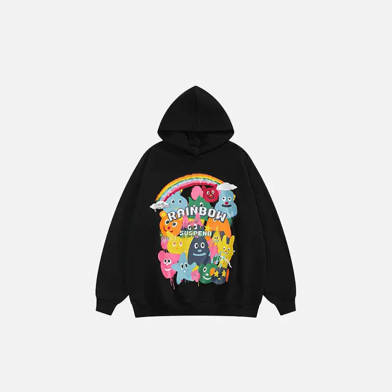 Y2k cartoon graphic rainbow loose fit hoodie for stylish comfort - black / s - hoodies