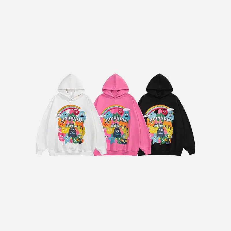 Y2k cartoon graphic rainbow loose fit hoodie for stylish comfort - hoodies