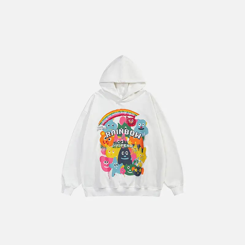 Y2k cartoon graphic rainbow loose fit hoodie for stylish comfort - white / s - hoodies
