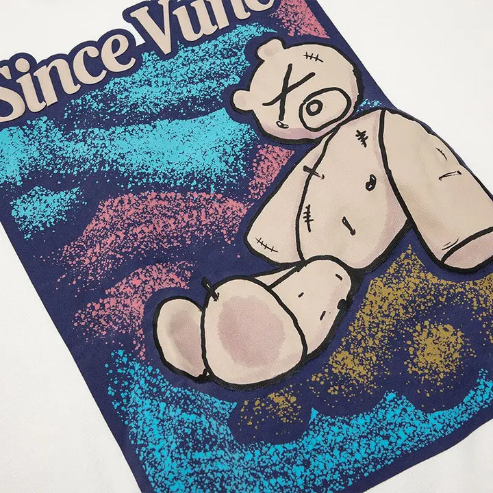 Y2k bear print oversized hoodie for streetwear collection - hoodies
