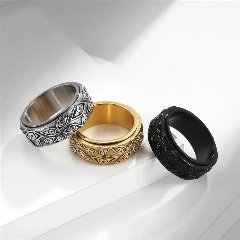 Y2k vintage sculpted eyes stainless steel ring for elegant style - rings