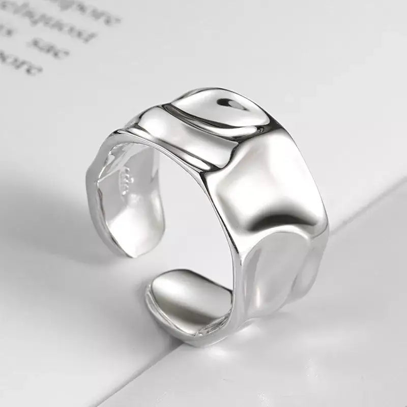 Bold geometric zinc alloy rings that attract attention - 02silver