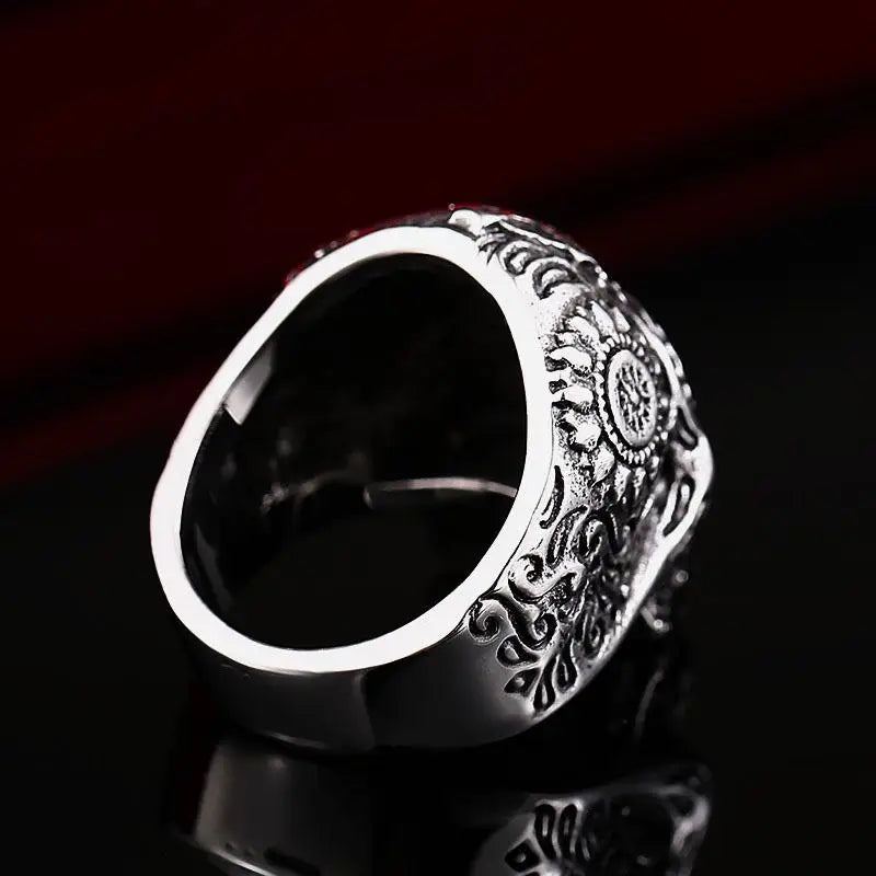 Y2k carved temple skull ring in durable titanium steel - rings