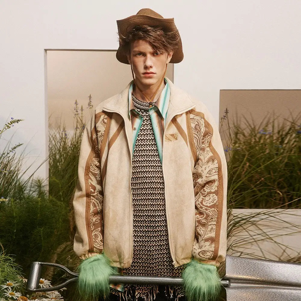 Y2k jacket with paisley pattern and cashew flower graphic patch