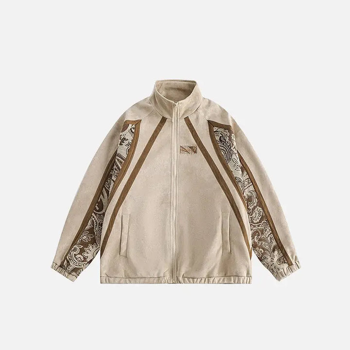 Y2k jacket with paisley pattern and cashew flower graphic patch - khaki / m