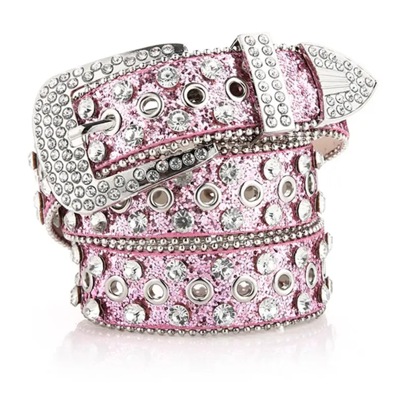 Ceinture y2k en cuir rose avec diamant – élégante et robuste - 105cm