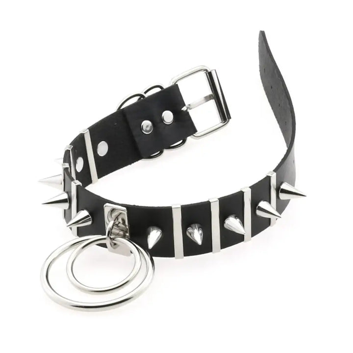 Center stage metal o-ring choker necklace in pu leather - accessories