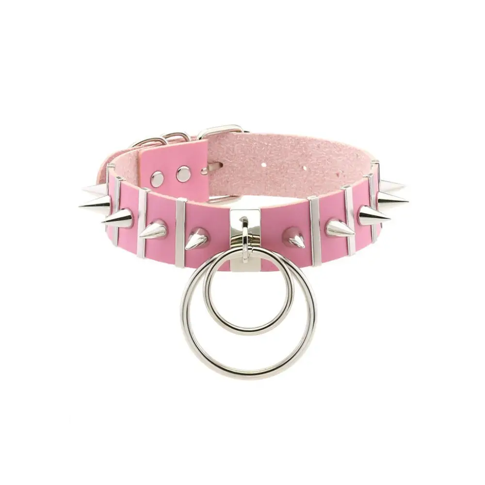 Center stage metal o-ring choker necklace in pu leather - pink - accessories