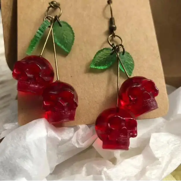 Cherry skulls earrings combining edgy style and sweet vibes - standart / red - earrings