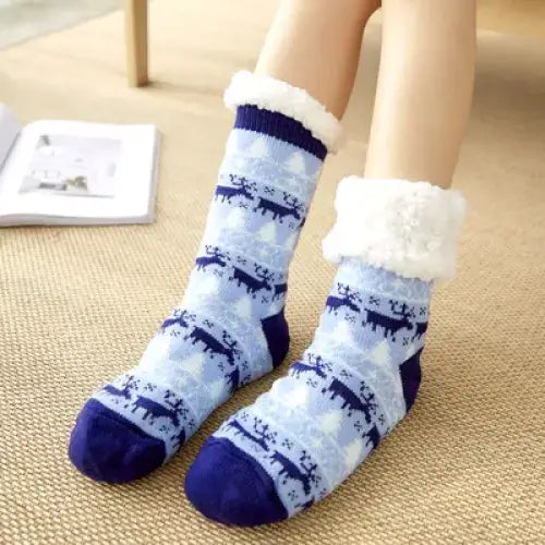 Fluffy y2k christmas socks for ultimate comfort and warmth - deer blue / one size