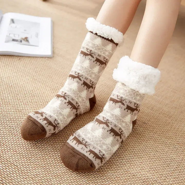 Fluffy y2k christmas socks for ultimate comfort and warmth - deer coffee / one size