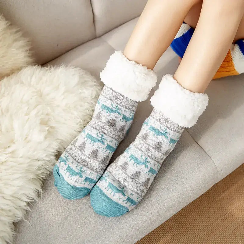 Fluffy y2k christmas socks for ultimate comfort and warmth - deer lake blue / one size