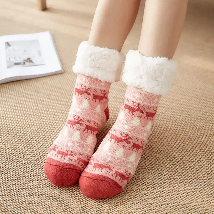 Fluffy y2k christmas socks for ultimate comfort and warmth - deer pink / one size
