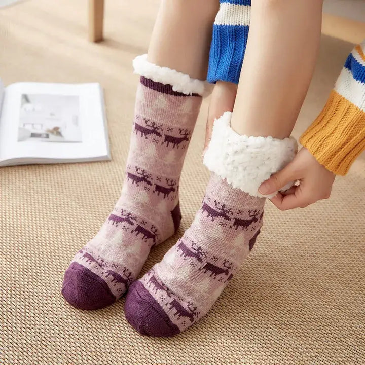 Fluffy y2k christmas socks for ultimate comfort and warmth - deer purple / one size