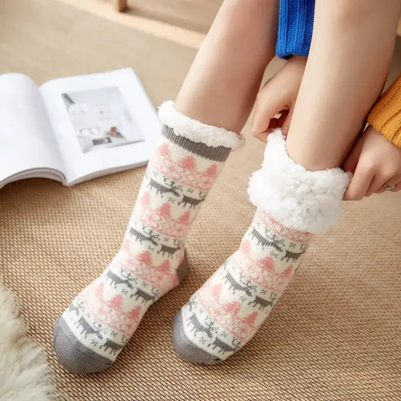 Fluffy y2k christmas socks for ultimate comfort and warmth - deer white / one size