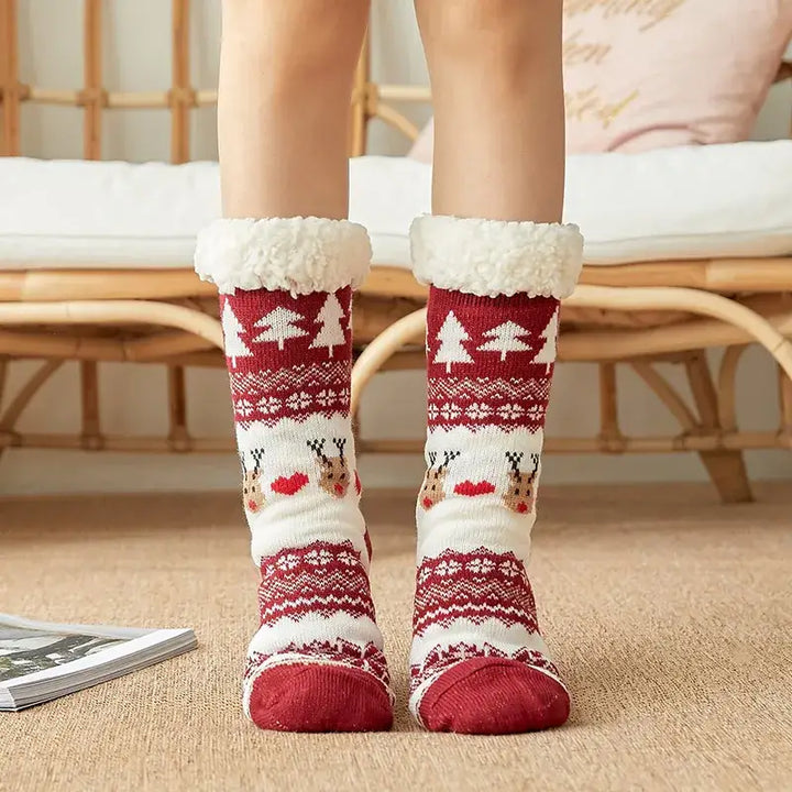 Fluffy y2k christmas socks for ultimate comfort and warmth - love deer wine red / one size