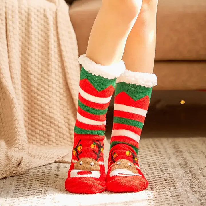 Fluffy y2k christmas socks for ultimate comfort and warmth - red fawn head / one size