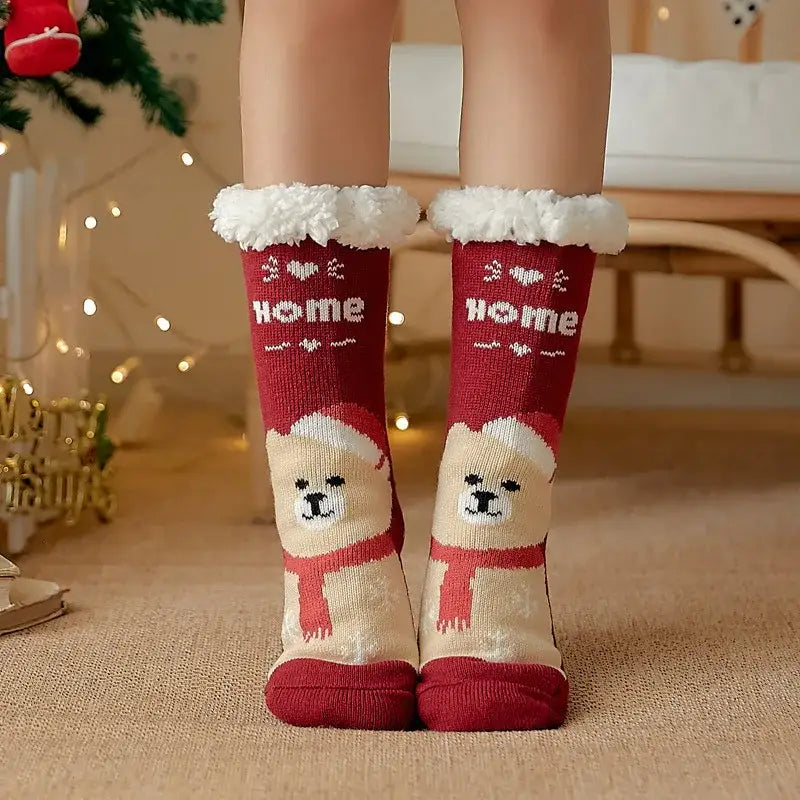 Fluffy y2k christmas socks for ultimate comfort and warmth - red scarf bear / one size