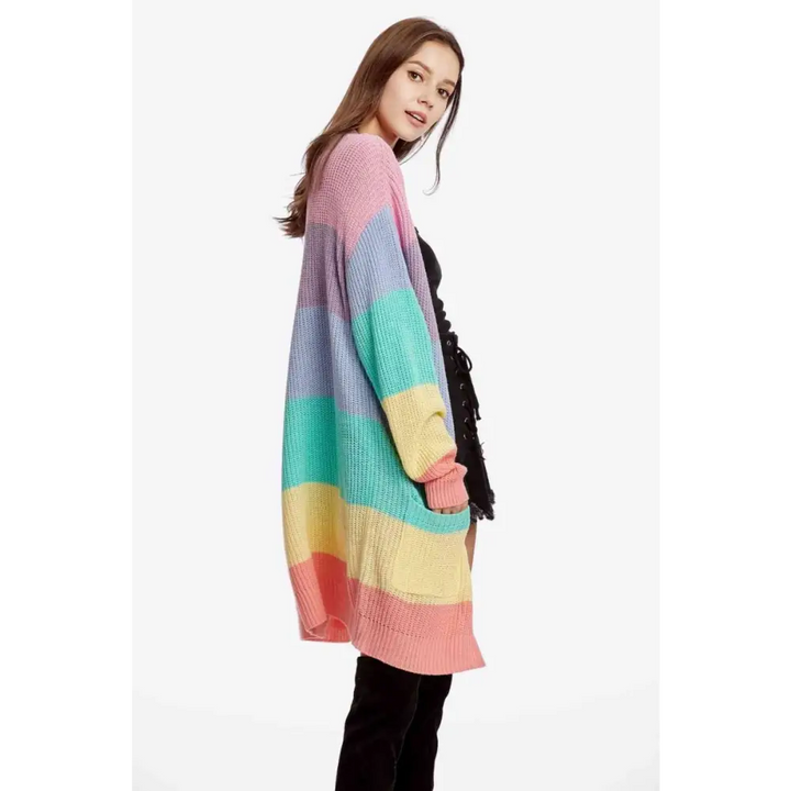 Color block kawaii cardigan with drop shoulder design