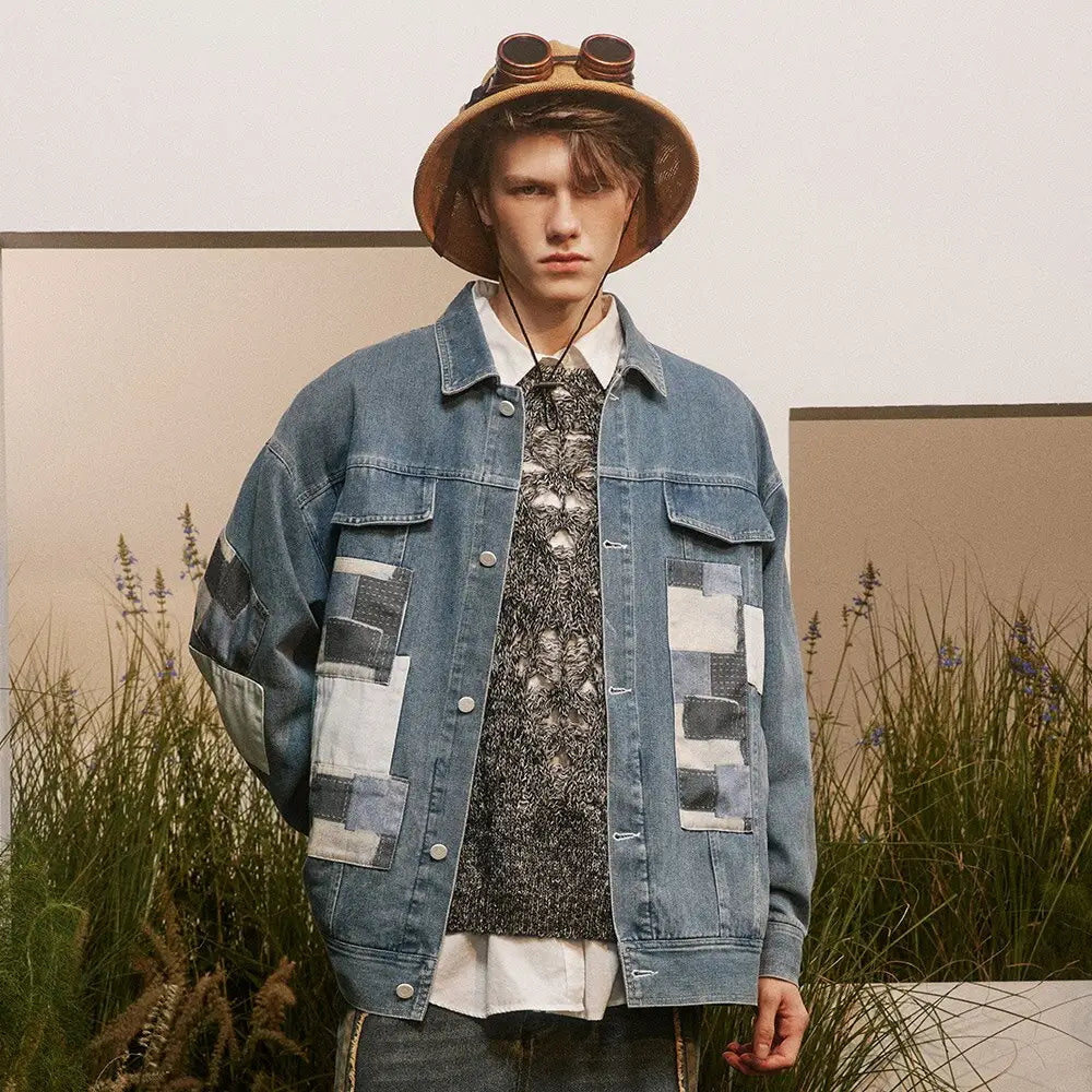 Y2k denim jacket with lapel collar and one-button closure