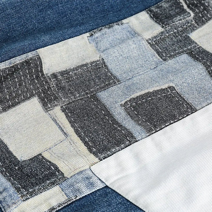 Y2k denim jacket with lapel collar and one-button closure