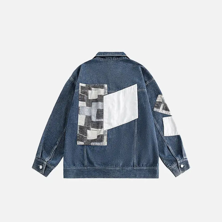 Y2k denim jacket with lapel collar and one-button closure