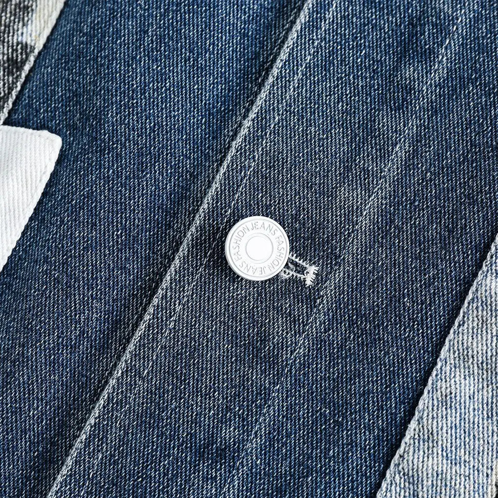Y2k denim jacket with lapel collar and one-button closure