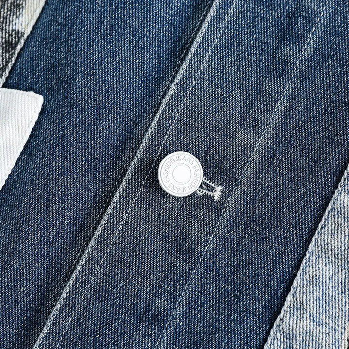 Y2k denim jacket with lapel collar and one-button closure