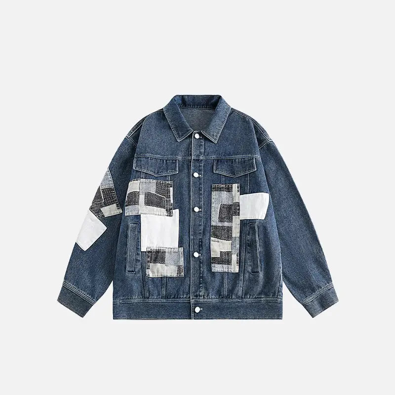 Y2k denim jacket with lapel collar and one-button closure - blue / m