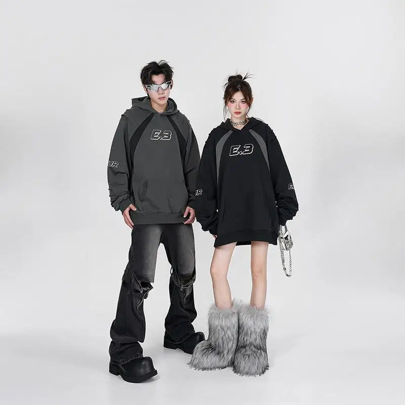 Y2k color block oversized hoodie for comfort and style - hoodies