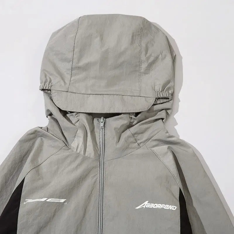 Y2k color contrast zipped windbreaker jacket for stylish outerwear