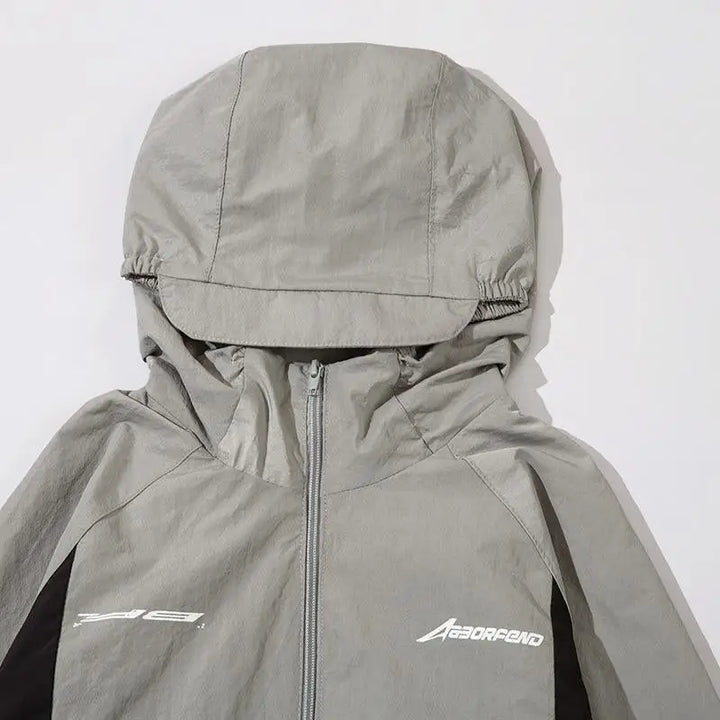 Y2k color contrast zipped windbreaker jacket for stylish outerwear