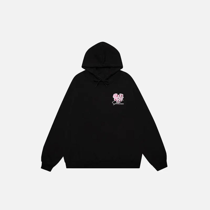 Heart letter print colorblock hoodie in luxurious cotton - black / m - hoodies
