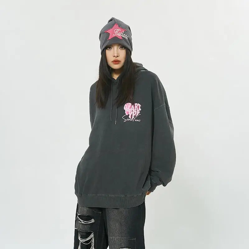 Heart letter print colorblock hoodie in luxurious cotton - hoodies