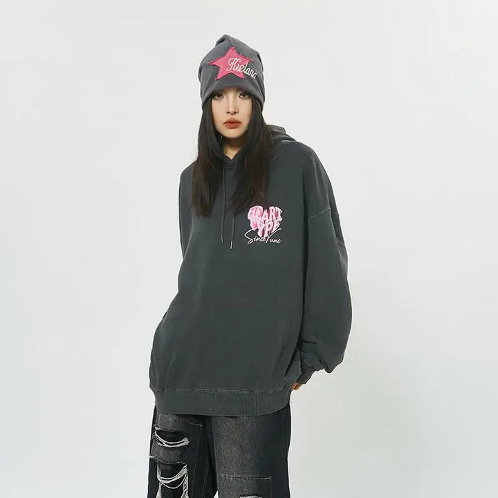 Heart letter print colorblock hoodie in luxurious cotton - hoodies