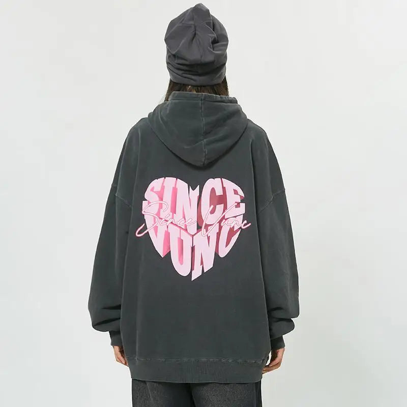 Heart letter print colorblock hoodie in luxurious cotton - hoodies