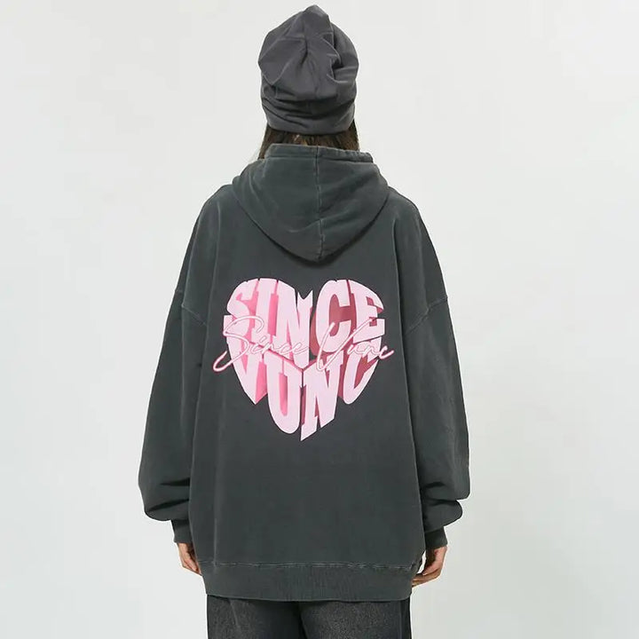 Heart letter print colorblock hoodie in luxurious cotton - hoodies