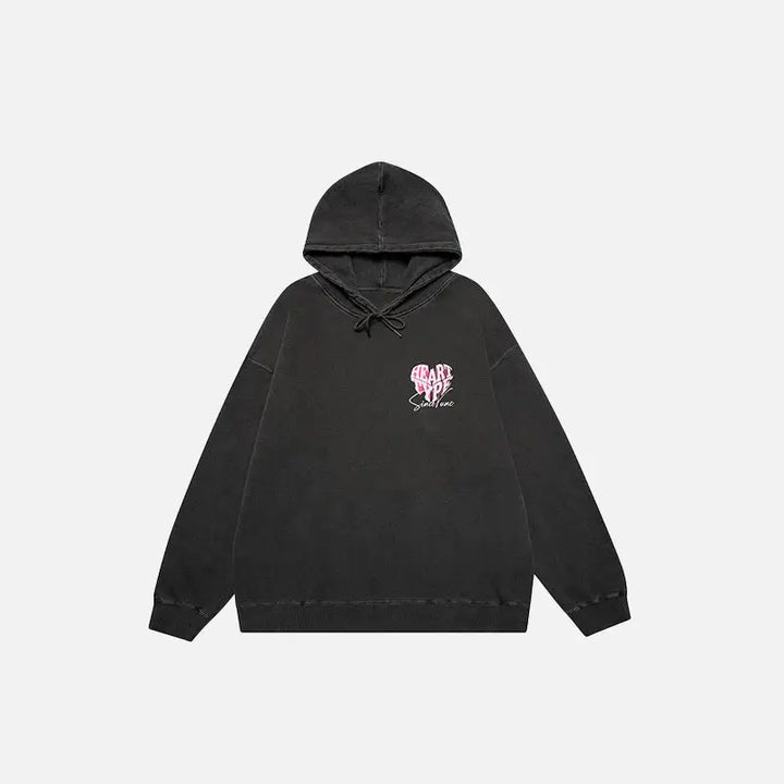 Heart letter print colorblock hoodie in luxurious cotton - ink black / m - hoodies