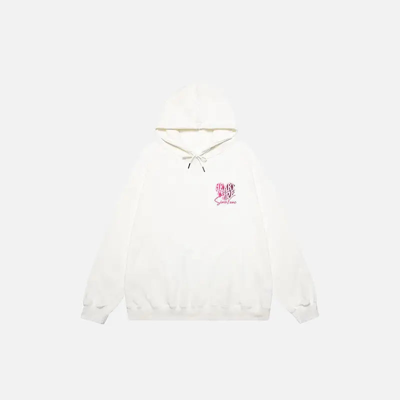 Heart letter print colorblock hoodie in luxurious cotton - white / m - hoodies