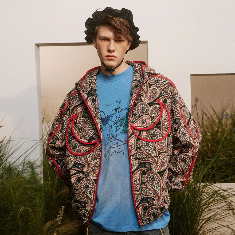 Colorful y2k cashew flower print jacket in luxurious fabric - jackets